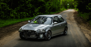 black broken car